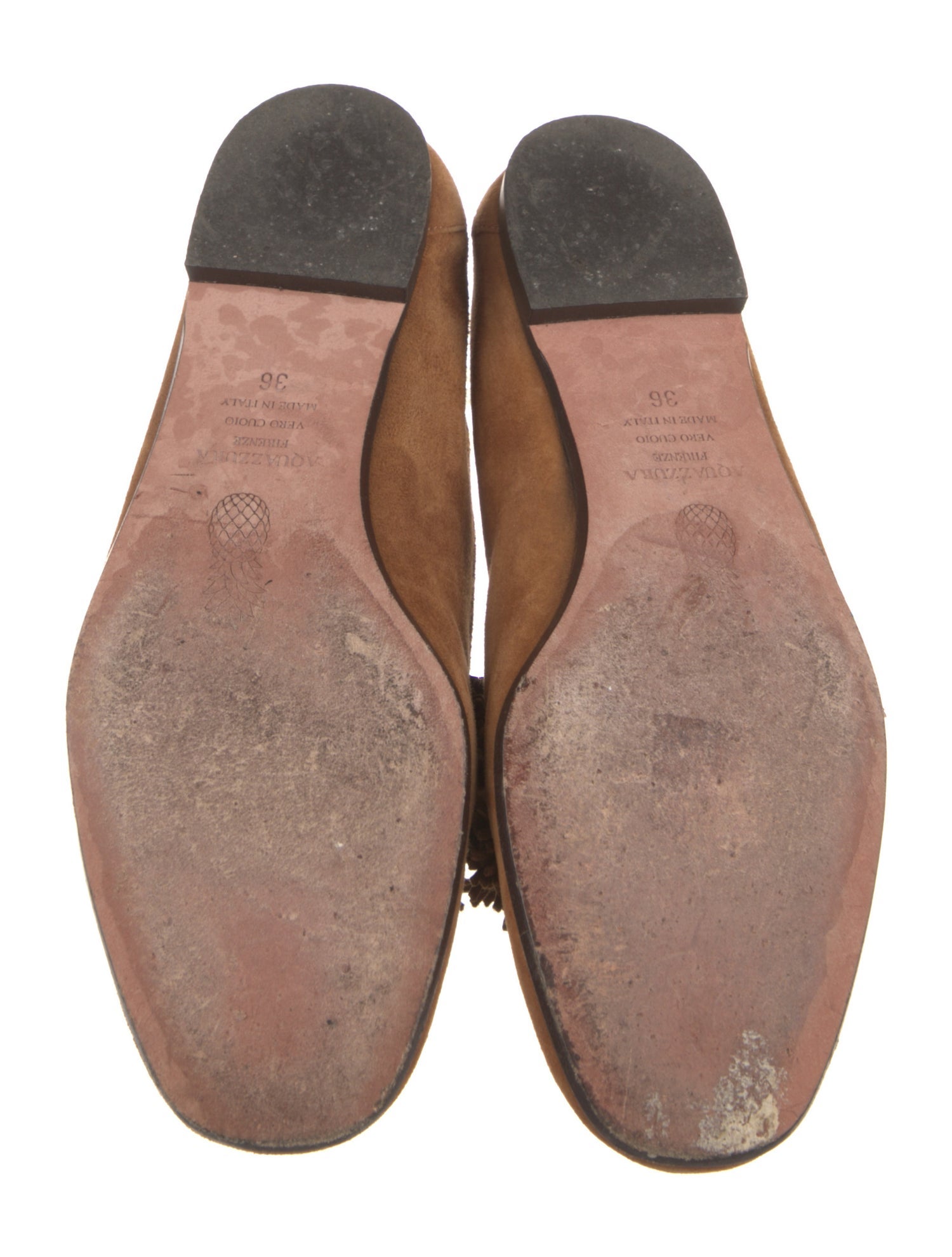 Aquazzura Suede Fringe Trim Accent Loafers